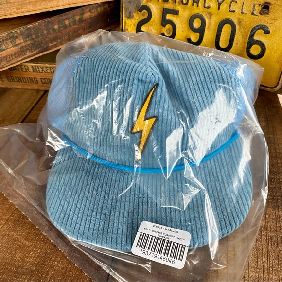 🆕✨AVIATOR NATION SEA BLUE CORDUROY VINTAGE BOLT PATCH MESH TRUCKER HAT O/S NWT - Picture 2 of 9